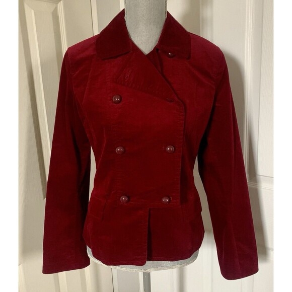 Talbots Blazer Jacket Womens Size 8P Petite Red Velvet Double Breasted - Picture 1 of 9